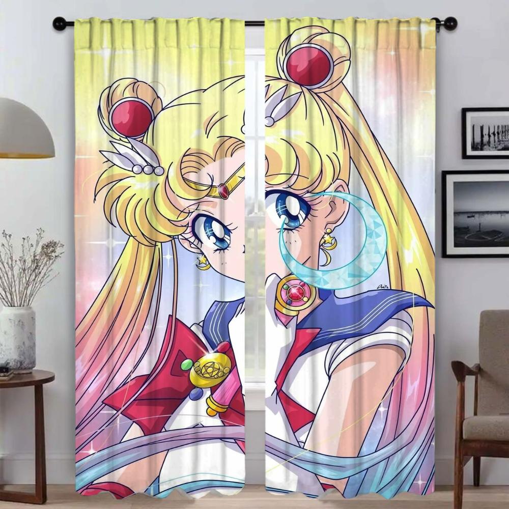 SailorS Moon Anti-mosquito Curtains 2 Pieces Modern Living Room Curtains for Camera Halloween Decoration Window Curtain Shades