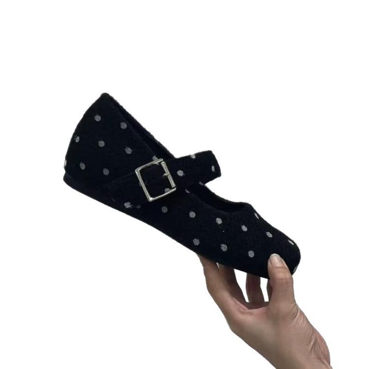 Korean polka dot square head ballet Mary Jane single shoes women's 2026 autumn and summer new one-word strap with skirt evening shoes