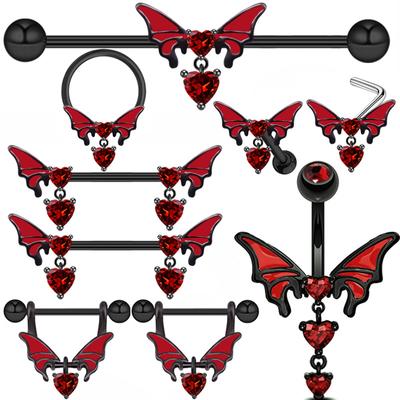 Красная летучая мышь, пупок, губа, сосок, пирсинг живота, ювелирные изделия, серьги-гвоздики, кольца в носу, кольца на пупке