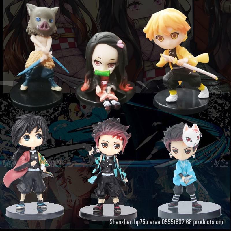 Demon Slayer Q Version 6-Piece PVC Figure Set: Anime Cake Decoration Ornaments