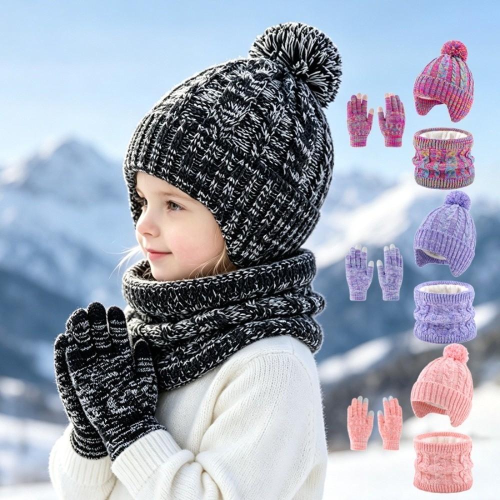 Plush Lining Neck Gaiter Gloves Set Thickened Pullover Hat Warm Gloves Winter