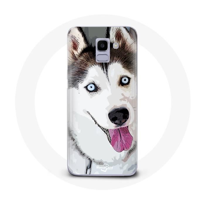 Coque pour Samsung Galaxy J6 2018 Husky Blanc de Sibérie Yeux Bleus