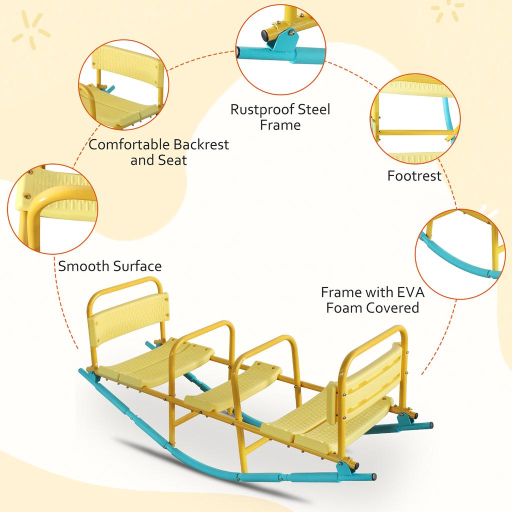 132.99Cm three-person seesaw, children's toy, outdoor/garden/school play equipment, slip-resistant, comfortable seats and backrests, safety standards
