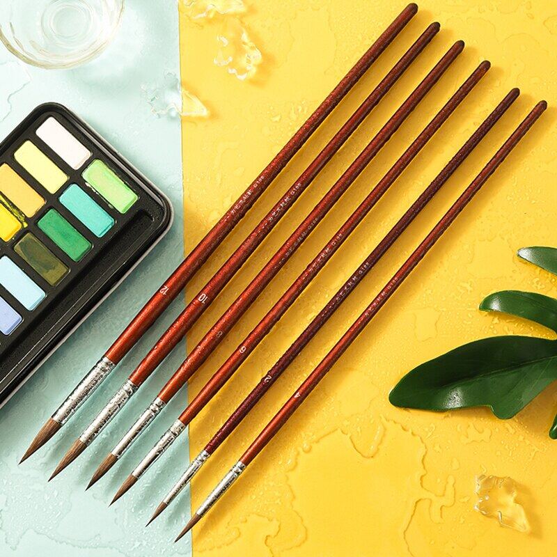 JOWOART набор из 6 акварельных ручек Weasel Hair Hook Line Pen с круглой головкой гуашевая ручка цифровое масло тщательная ручная роспись краской штриховой рисунок тест