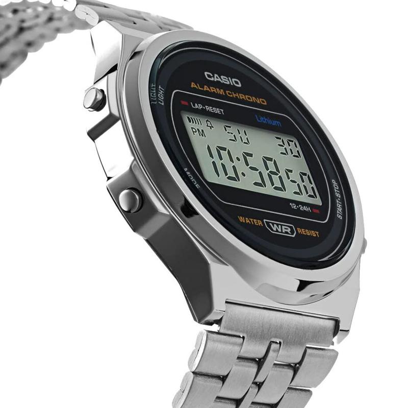 Casio Универсальные кварцевые часы с ЖК-дисплеем, стальной ремешок, японские и корейские часы для мужчин и женщин, черный циферблат A171WEGG-1AEF