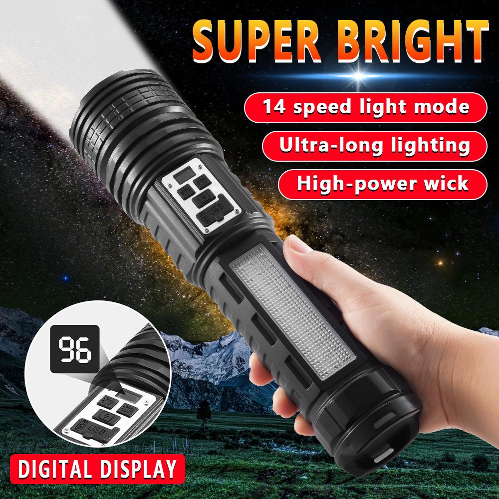 Супер Большой Фонарик USB Перезаряжаемый Самый Мощный Светодиодный Фонарь Дальнобойный Фонарь Зум Уличная Лампа С Цифровым Индикатором Мощности