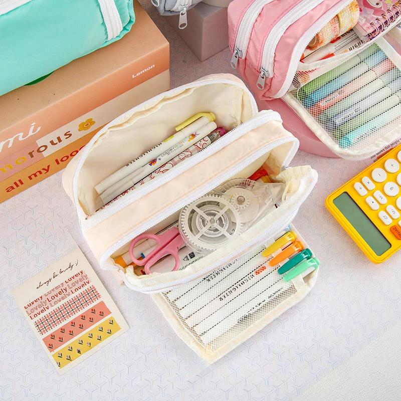 Front Window Ins Style Multi-layer Pencil Case Large Capacity Simple Stationery Bag Multifunctional Makeup Bag Storage Bag