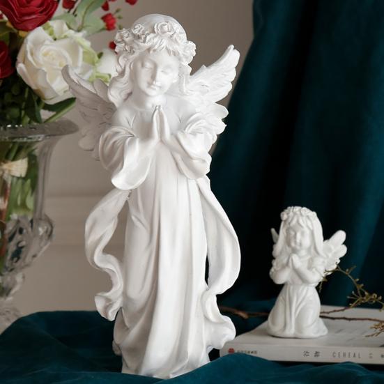 Молитвенный ангел, статуэтка ангела-хранителя, белая крылатая фея, скульптура, домашний офис, книжная полка, украшение для рабочего стола, орнамент