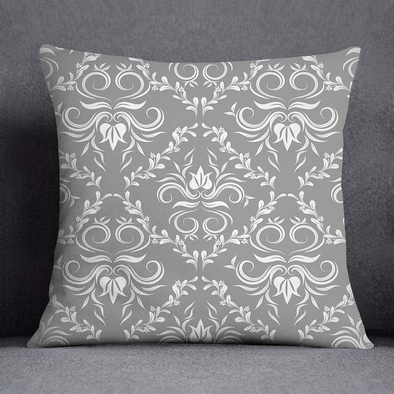 Gray Low White Flower Pattern Home Decoration Pillowcase Square Pillowcase Home Office Decoration Cushion Cover