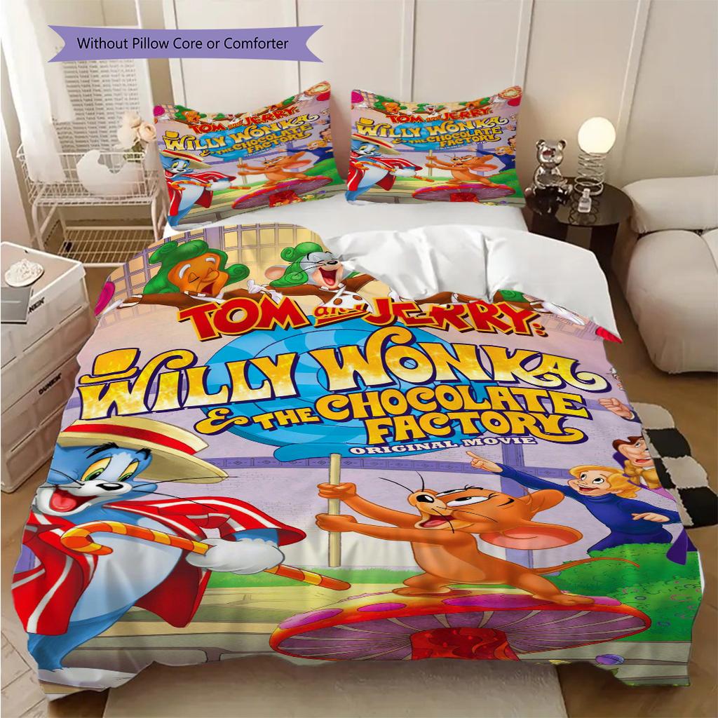Whimsical Adventure Chocolate Land Bedding (1 * duvet cover + 2 * pillowcase, without core) 2D Flat Duvet cover and pillowcase Christmas birthday gift