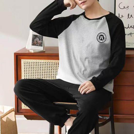 2 шт./компл., мужской пижамный комплект, весенне-осенний комплект с круглым вырезом и длинным рукавом, клетчатый топ с буквенным принтом, длинные брюки с эластичной резинкой на талии, комплект мужской пижамы, домашняя одежда