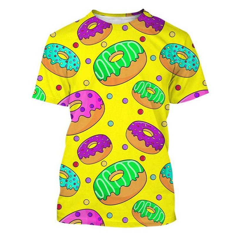 Летняя футболка с 3D принтом «Шоколадный пончик», модная уличная футболка, топы, унисекс, повседневные забавные футболки в стиле Харадзюку, одежда