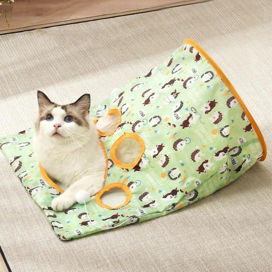 Cat Tunnel Toy Foldable Kitty Tunnel Bag for Indoor Peekaboo Interactive Play Multifunctional Flexible Cat Tunnel Toy with Little Mouse Toy Ball