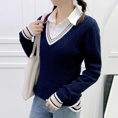 Унисекс свитер с V-образным вырезом, длинным рукавом, для пар, школьная форма, свободный крой, дизайн с цветовыми блоками, скрученная текстура, стиль преппи, вязаные топы