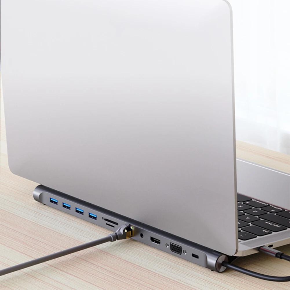 Док-станция USB C 11 в 1 с 4K HDMI-совместимым VGA Ethernet многопортовым адаптером 100 Вт PD SD/TF аудио для Surface/HP/Dell/Lenovo/MacBook