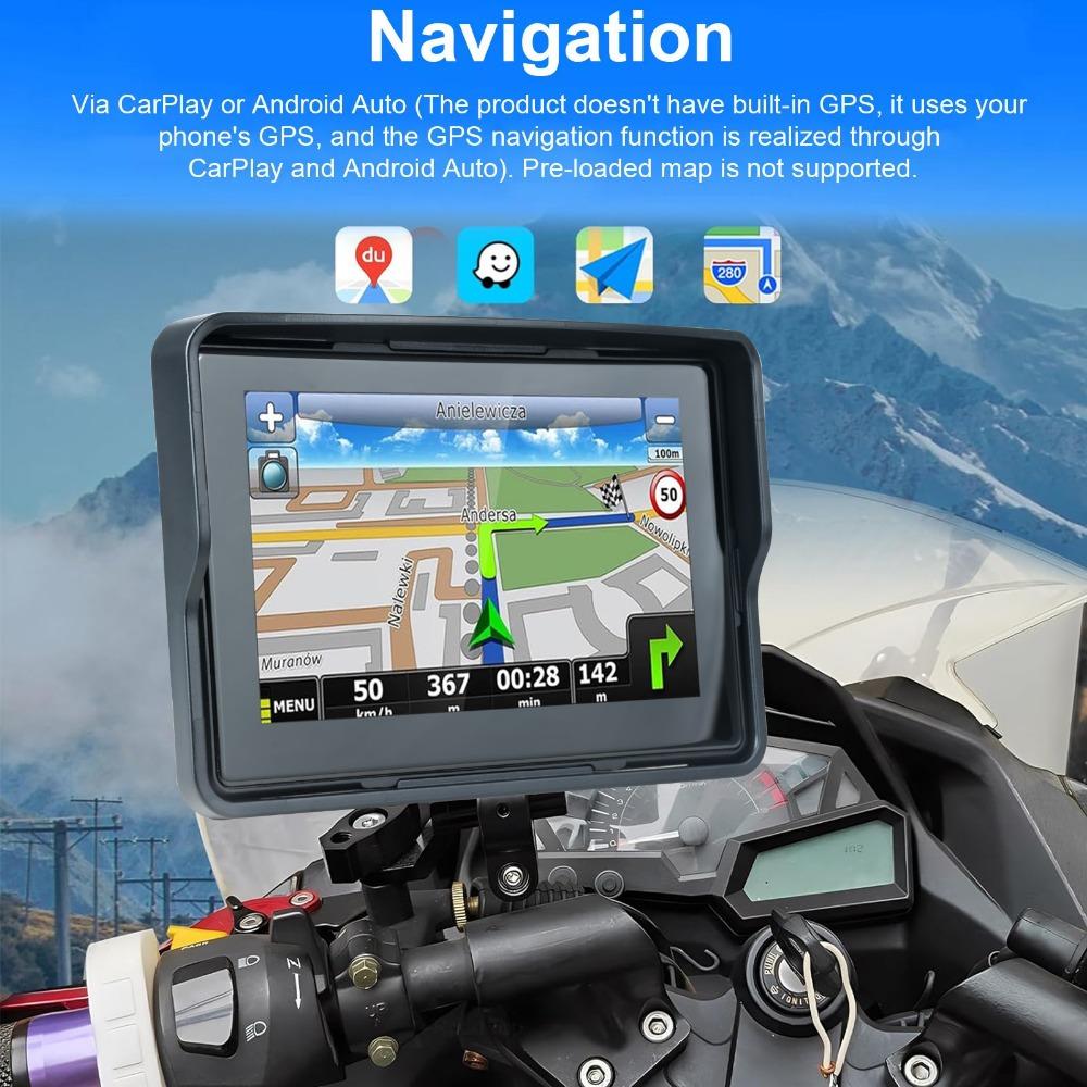 5-дюймовый портативный видеорегистратор для мотоцикла, беспроводной Apple Carplay, Android, автонавигация, GPS-экран, водонепроницаемый дисплей IPX7, двойной BT