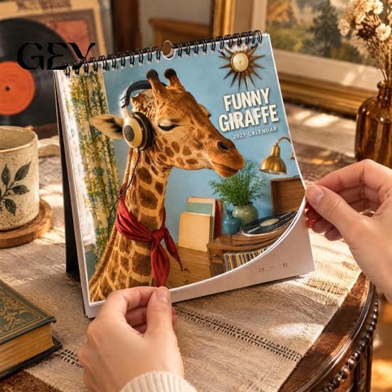 Flat Lay Wall Hanging Calendar 2027 Funny Giraffe Calendar, Jan.2027-Dec.2027 12-Month Planner, Quirky Animal with Large Grid Appointment Planner