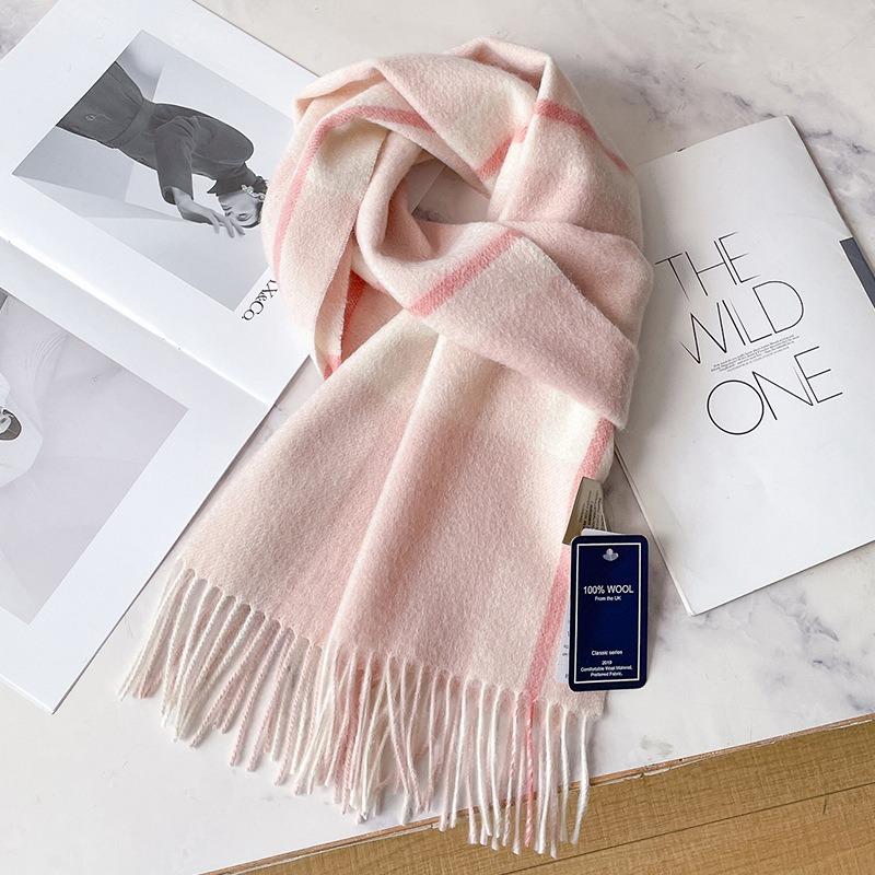 Plaid Wool Scarf Women's Winter Pink Plaid Winter Atmosphere for Girls Women's Scarf Gift Assembly Coat