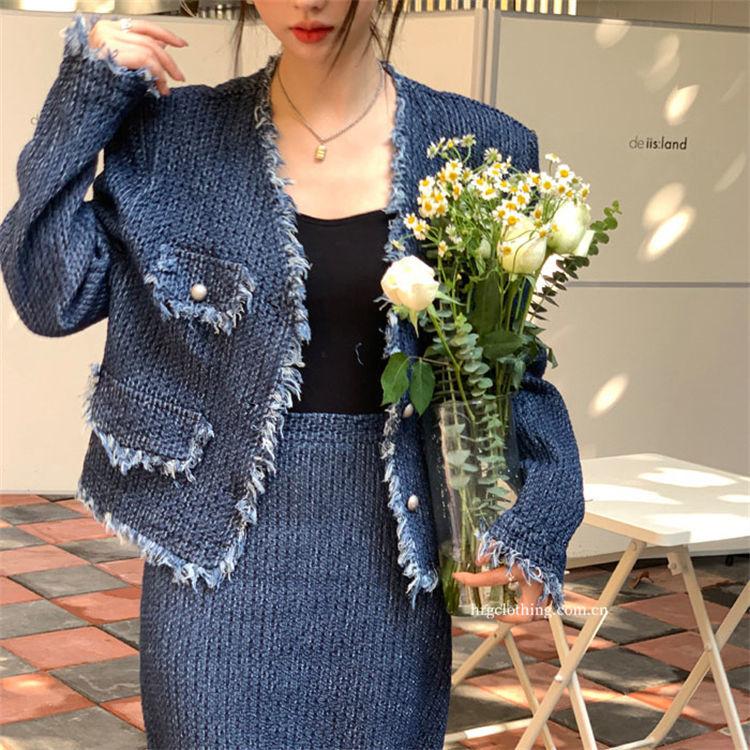 Комплект из двух предметов на пуговицах, твидовый наряд с кисточками, пальто, куртка с длинными рукавами и юбка-миди, костюм, женский модный повседневный осенне-весенне-осенний костюм