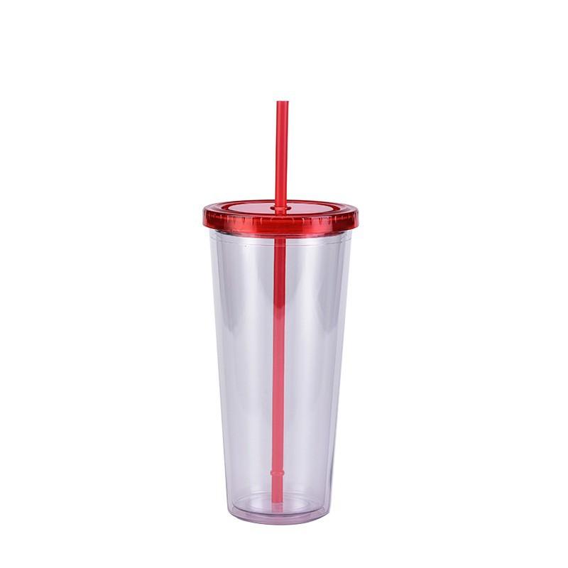700ml Straw Cup, Simple Summer Juice Beverage Cup, Household Transparent Double-layer Plastic Cup