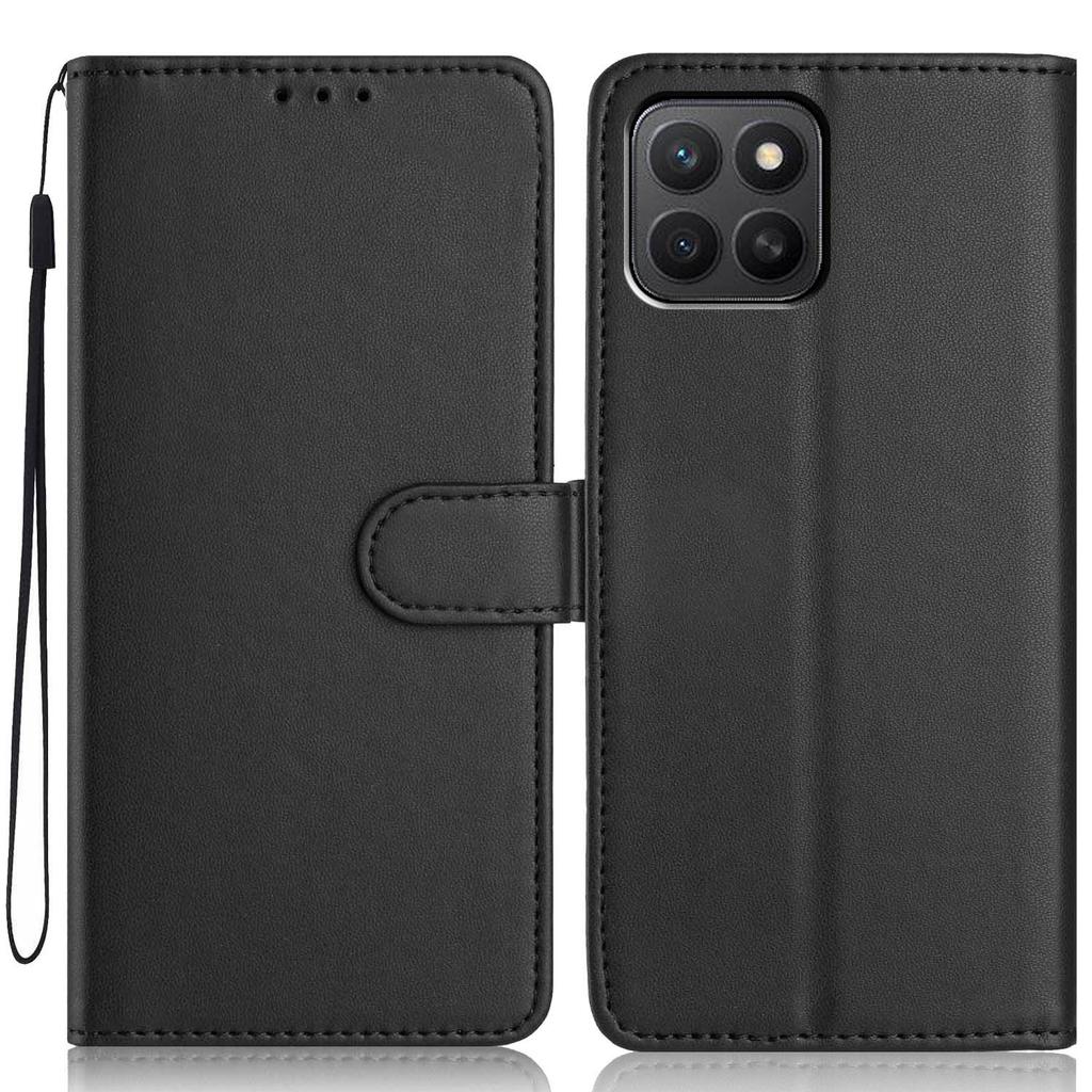 For Honor X8c 4G Wallet Case with Strap/Multiple Card Slots Solid Color Leather Stand Phone Cover