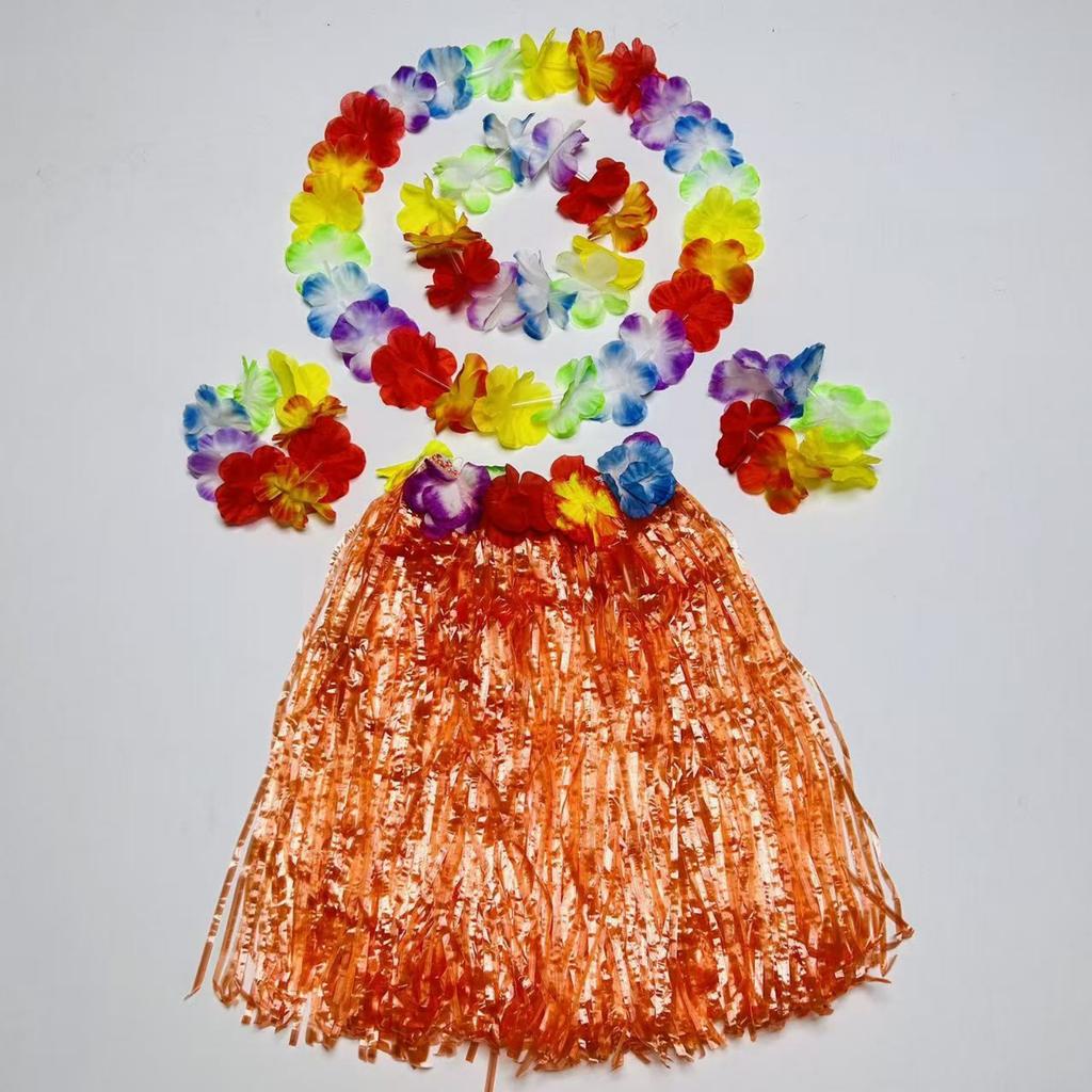 Carnival Ball Dance Performance Grass Skirt Set, Flower Garland, Head Flower, Hand Flower, Children's Grass Skirt