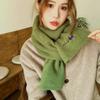 Korean Version with Wool Scarf for Women Winter New Versatile Solid Color Ins Scarf Beige Student Advanced Puppy Embroidery