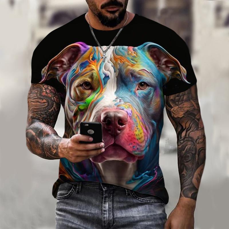 Summer Round Neck 3D Print Dog Graphics Top Fashionable Casual Short Sleeved Men's T-shirts