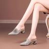 Rhinestone Bag Head Slippers Women's New Summer Wear Thick Heel Fashion Versatile Half Drag