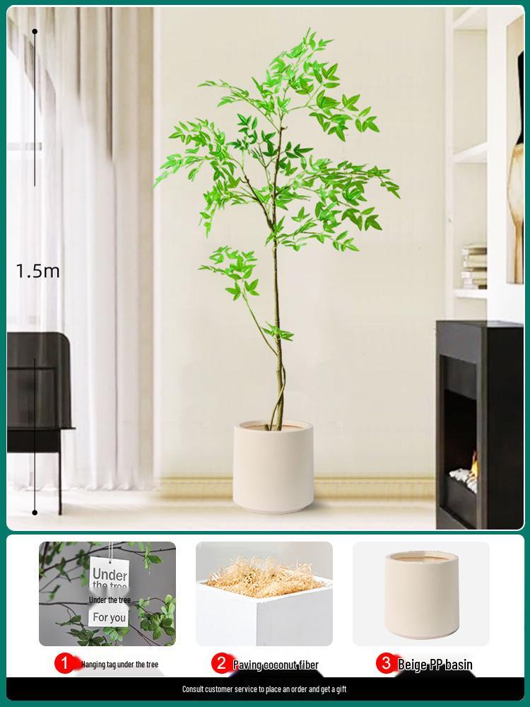 Artificial Nandina Domestica Potted Plant for Home Decoration - Green Ornamental Bonsai for Living Room or Sofa Side Decor.
