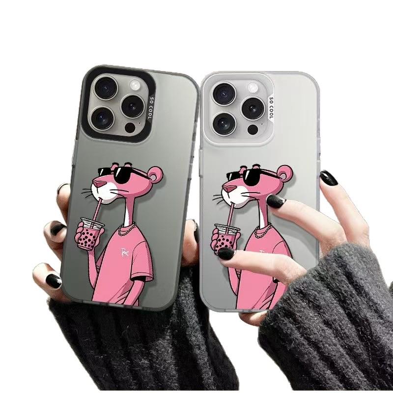 Розовый леопардовый чехол для телефона с рисунком молочного чая для iPhone 13/15/16/17 Pro Max - Модный мультяшный дизайн