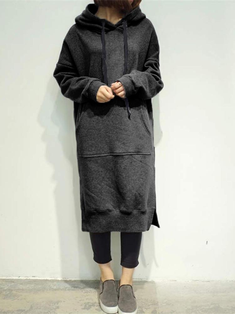 Plus Size Women's Solid Color Long-Sleeve Casual Sweatshirt and Windbreaker Coat