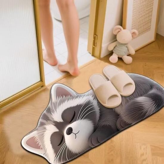 Floor Mat 3D Cartoon Cat Pattern Rug Non-Slip Backing Easy Maintenance Living Room Rug
