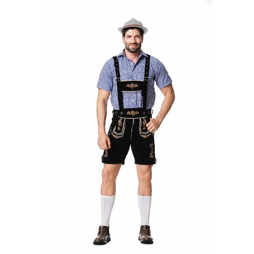 Bavarian Octoberfest German Beer Costume Male Oktoberfest Lederhosen Costume Beer Shirt Suspender Shorts Hat Cosplay Costumes