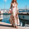 Fashion 2025 Dress Deep V Long Sleeve Printed Dress