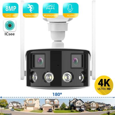 IP-камера с двумя объективами 8 МП, 4K, сверхширокоугольный угол 180°, защита Wi-Fi, искусственный интеллект, обнаружение человека, наружное наблюдение, приложение ICSEE