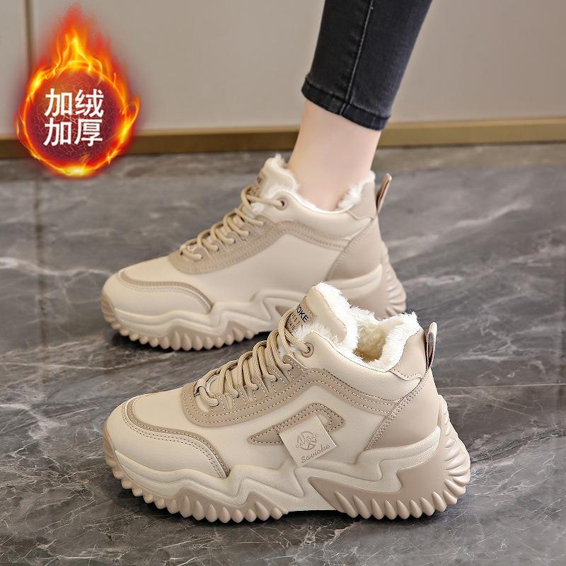Флисовые утепленные теплые высокие хлопковые ботинки женские зимние новые универсальные на платформе папины кроссовки