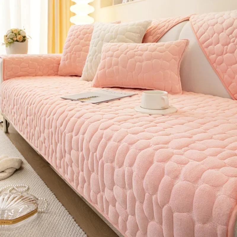 Скандинавские однотонные зимние шерстяные диванные полотенца из овечьей шерсти, утолщенные плюшевые, мягкие и гладкие чехлы для диванов для гостиной, противоскользящие чехлы для диванов