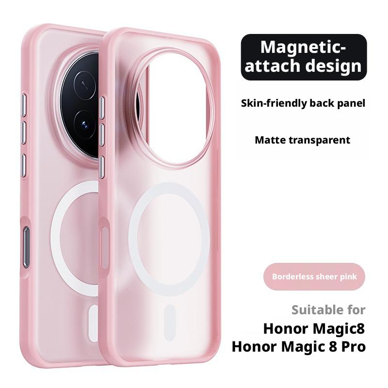 Чехол для Honor Magic 8/Magic 8 Pro/Magic8 Pro, матовый полупрозрачный, с покрытием под кожу, кольцо-держатель 360°, магнитный, противоскользящий, защитный