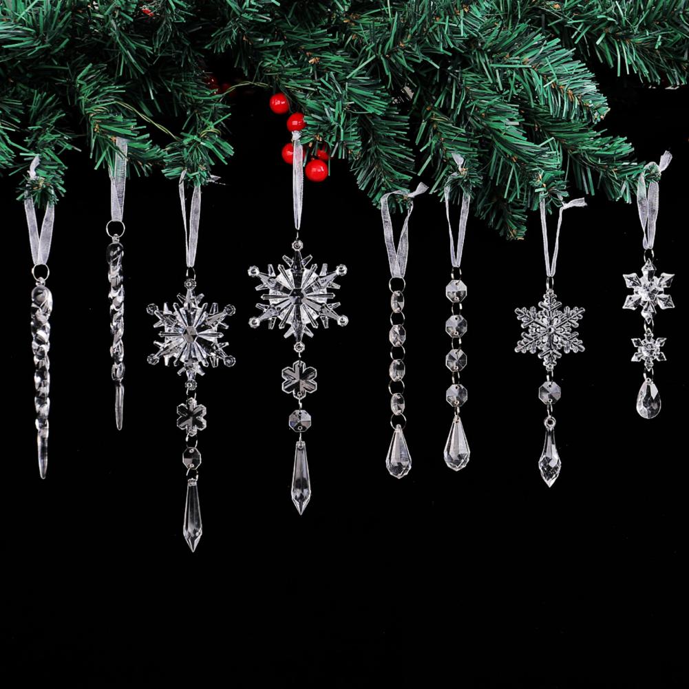 Crystal-like Tree Ornaments Elegant Acrylic Crystal-like Christmas Tree Decorations Snowflakes Icicles Ornaments for New Year