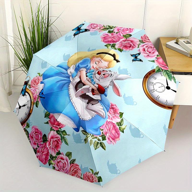 1 Auto Open Alice, White Rabbit Themed Colorful 8-rib Portable Umbrella for Men and Women, A Compact Commuting Companion Suitable for Daily