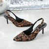 Fashion Sexy Leopard Print High Heels Mules Sandals Women Slip On Pointed Toe Stiletto Heel Sandals Woman Summer Back Strap Pumps Ladies