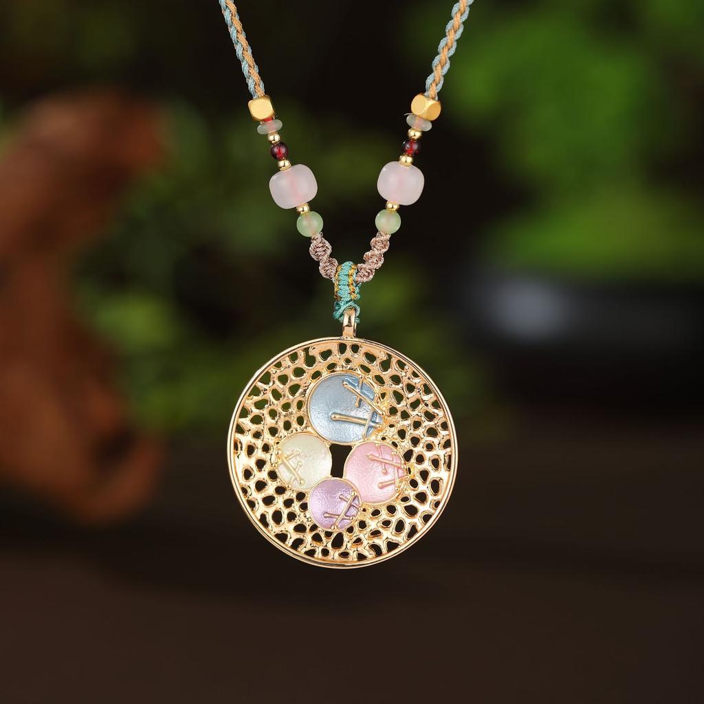 Эмалевый цвет полый геометрический цветок длинная подвеска, женская подвеска-ожерелье в форме сердца с высоким чувством универсальности