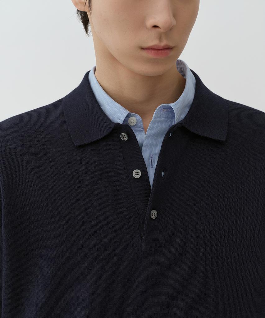 MUSINSA STANDARD Washable Supima Cotton Long Sleeve Knitted Polo Shirt [Navy]