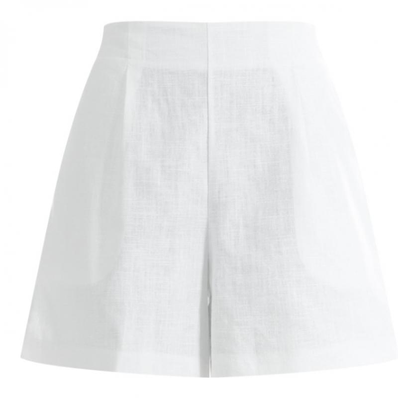 Shop Women Simple Solid Banding Linen Pocket Shorts Brown Pic Wpt 1395