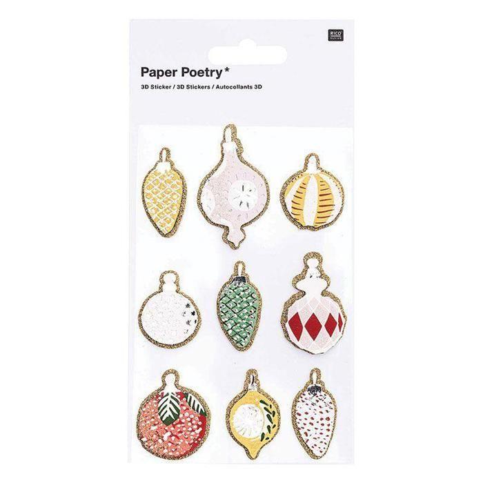 Stickers 3D - RICO DESIGN - Décorations de Noël classique - 9 pcs - Adhésifs faciles - Scrapbooking