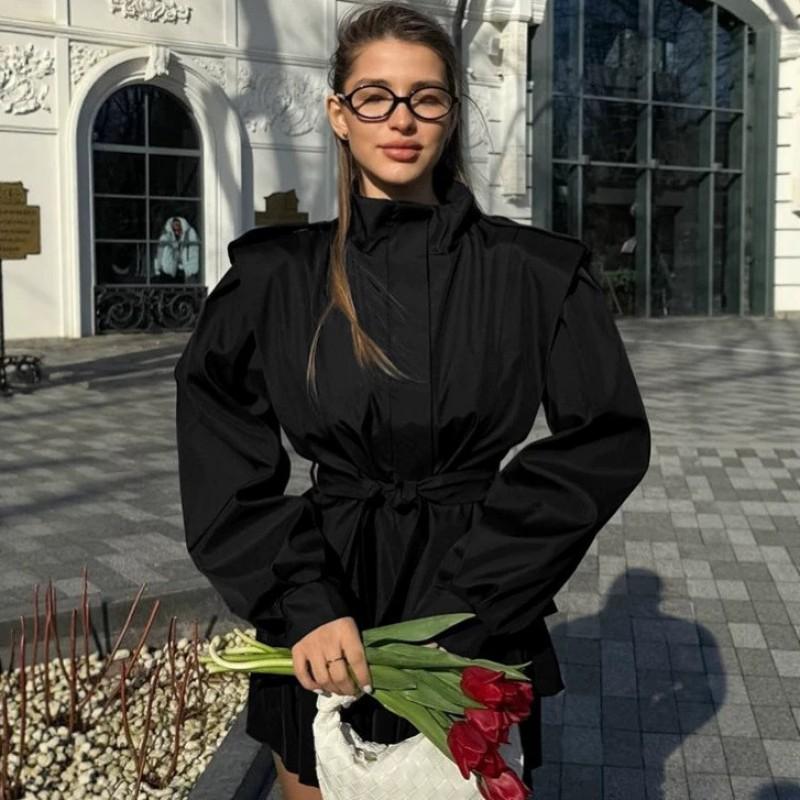 Женский легкий однотонный короткий тренч с поясом, повседневная шикарная куртка-блейзер 2026