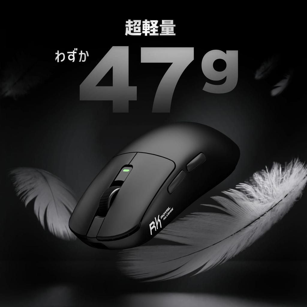 RK ROYAL KLUDGE RK M3 Wireless Gaming Lightweight PAW3950 Optical 42000 8000Hz Polling 5 Customizable Black Mouse, Rechargeable, 47g, Sensor,