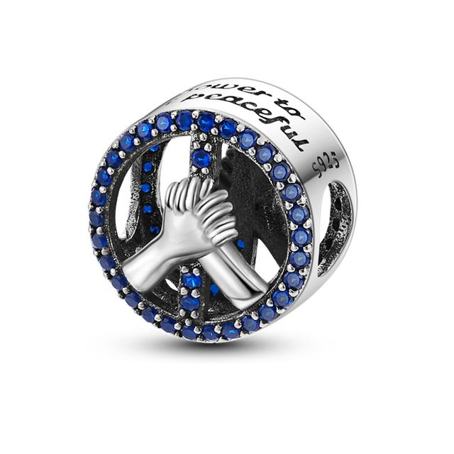 Fit Bracelet Inlaid Zircon Beads Charms 925 Sterling Silver Heart -Shape Colorful Dangle Pendants Bangle Jewelry