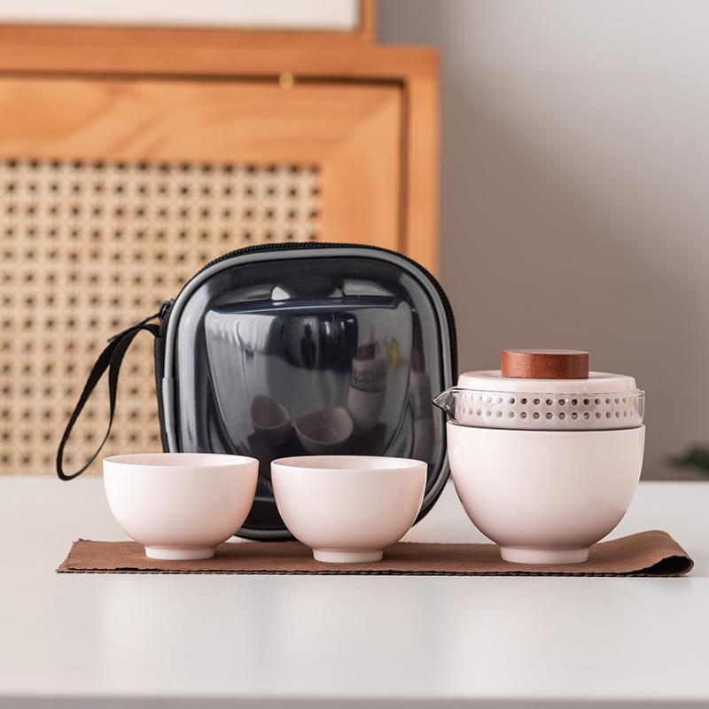 Travel tea set Kuaike cup one pot and two cups portable cover bowl small set outdoor high-end kung fu business gift set